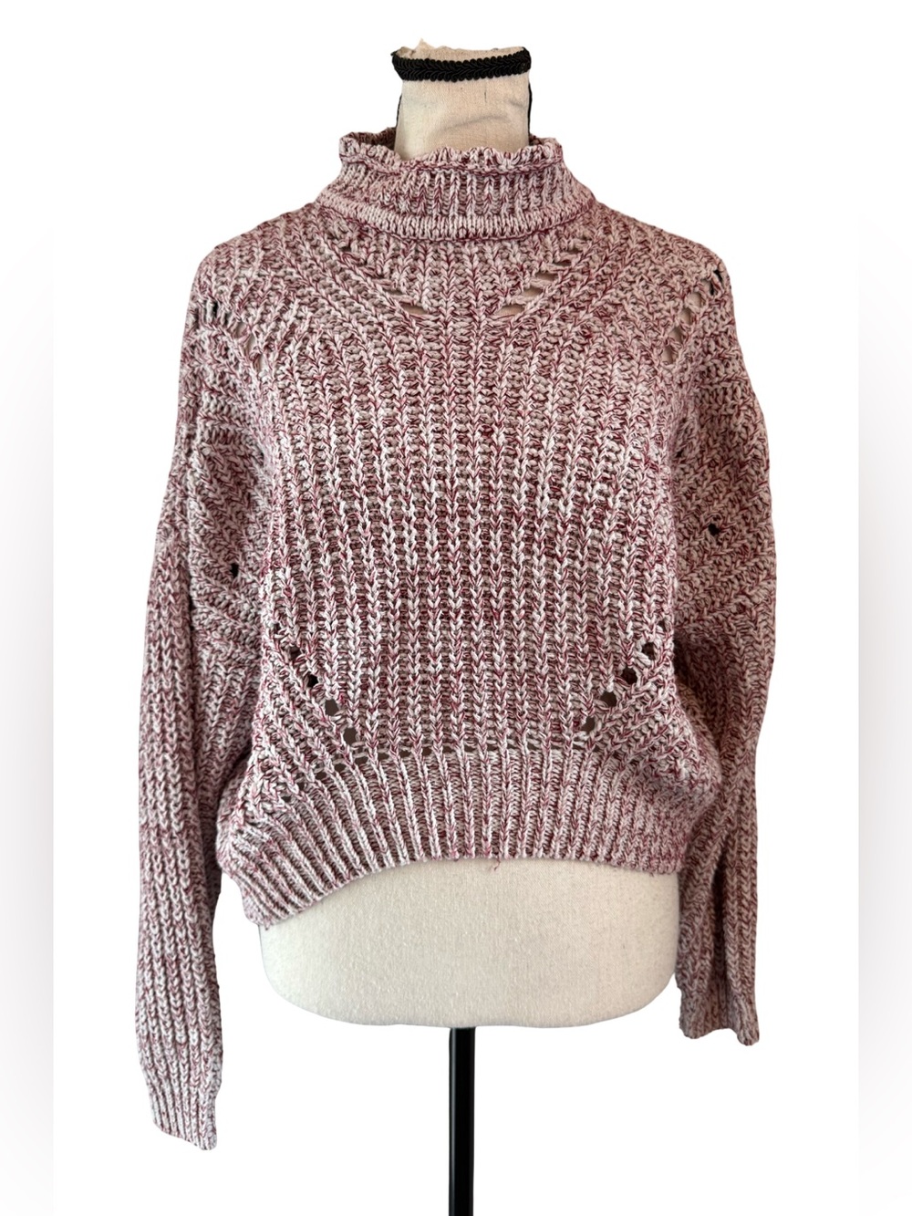 Teenbell Chunky Knit Sweater Pink White Marled Turtleneck Oversized Small